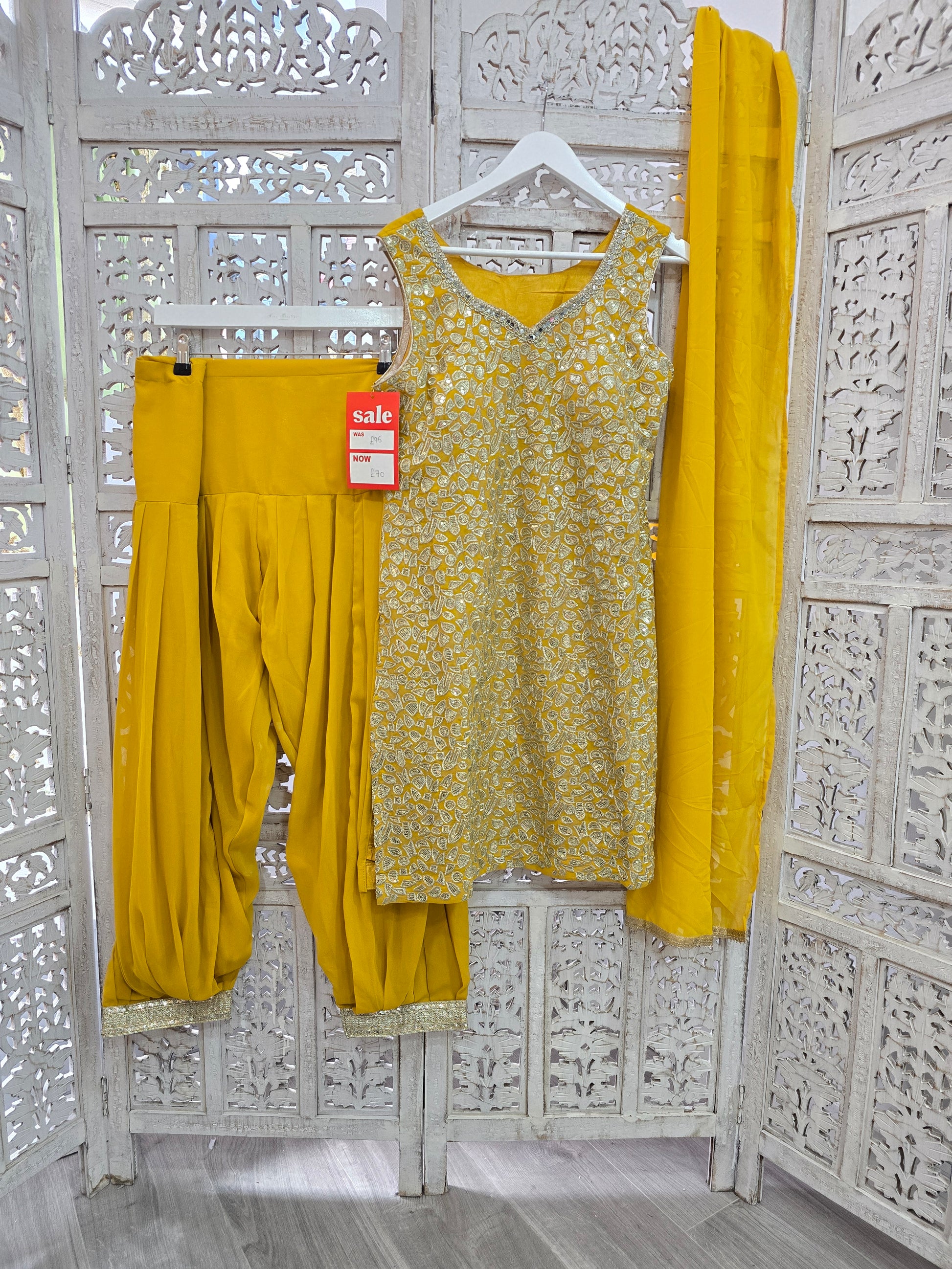 Amber Yellow Salwar Suit (Size 10-12)