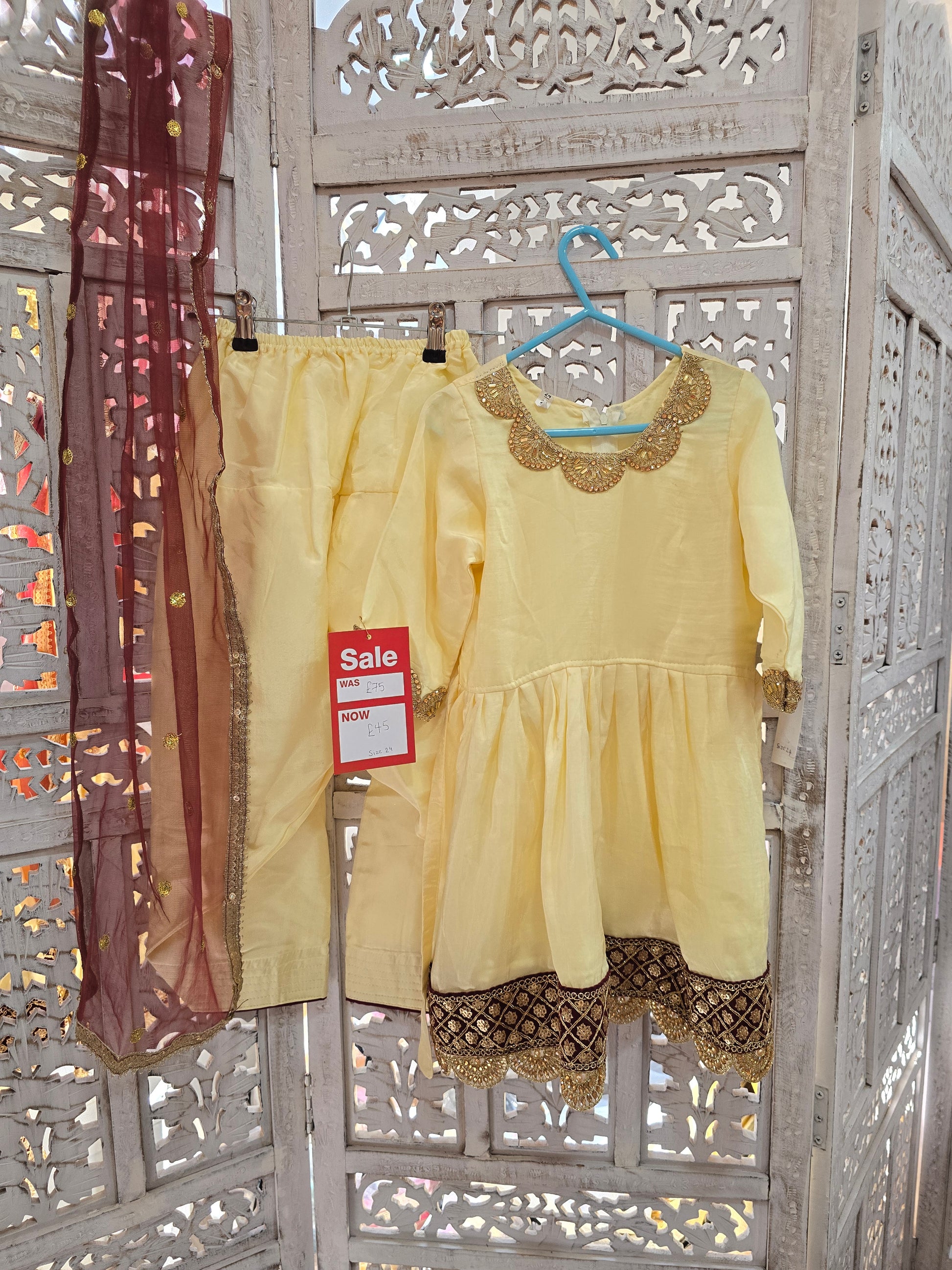Kids Lemon & Maroon Silk Salwar Suit