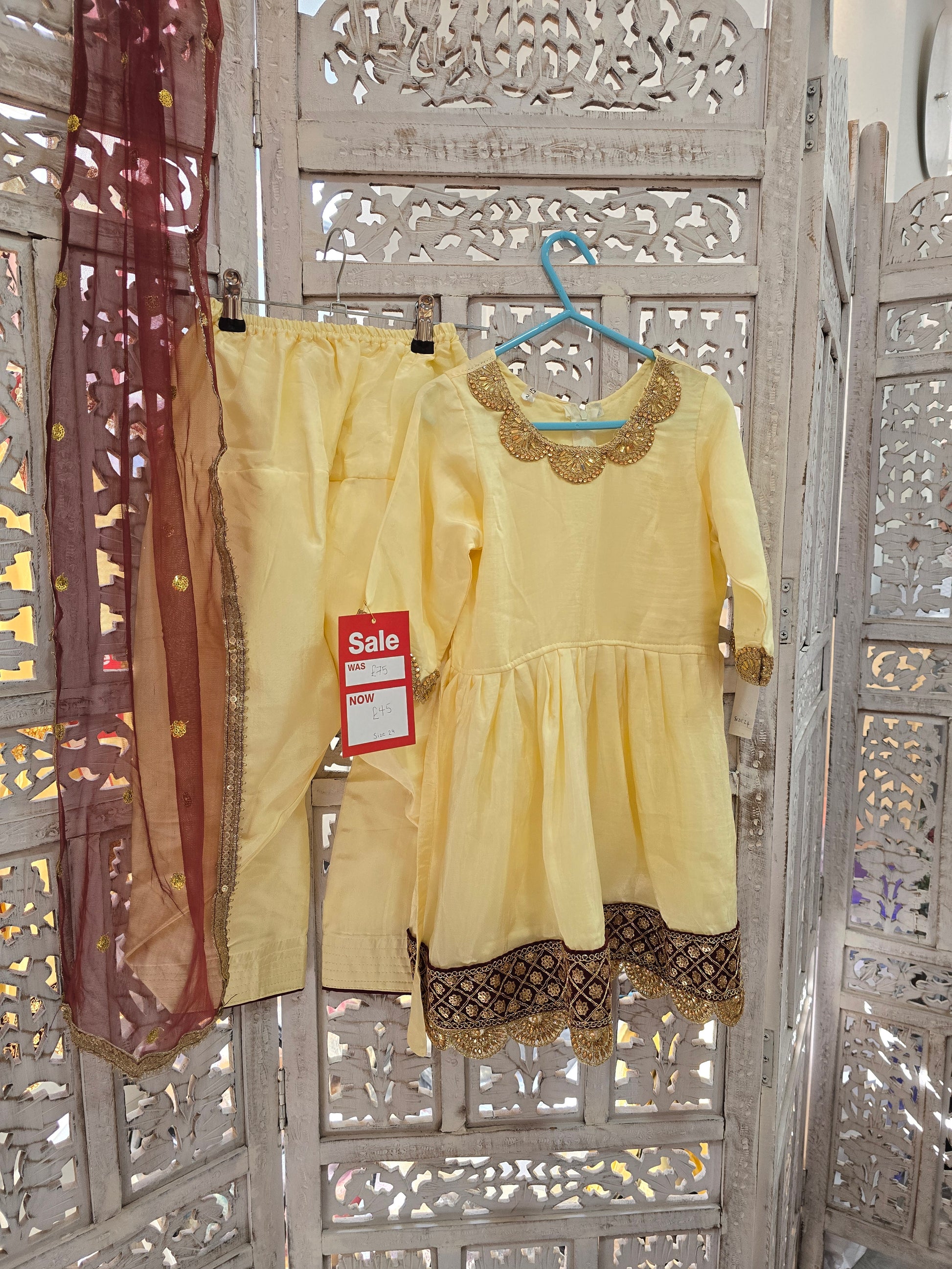 Kids Lemon & Maroon Silk Salwar Suit