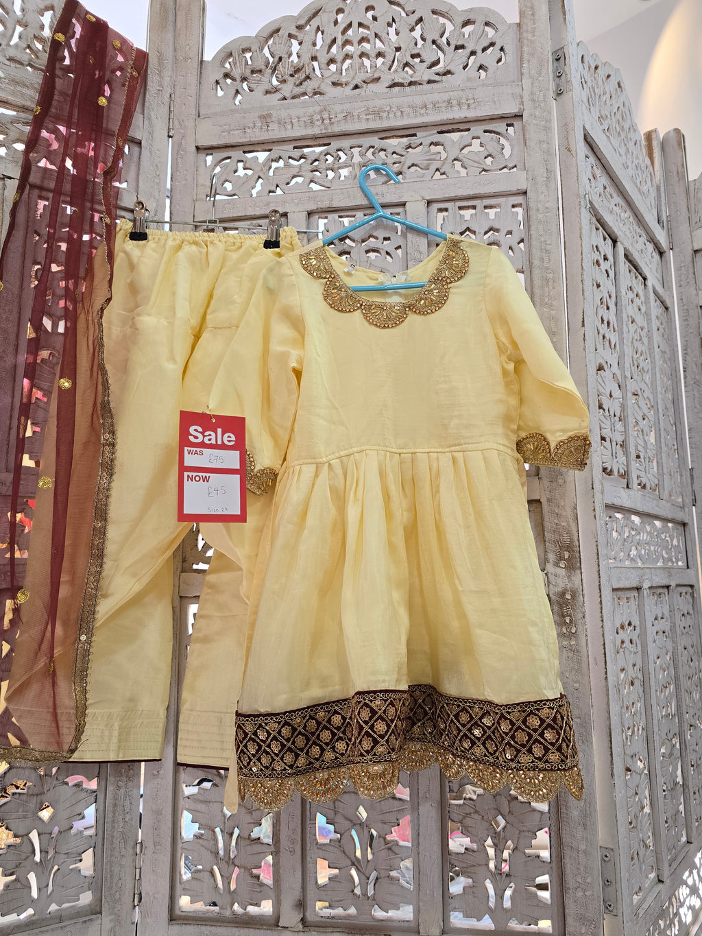 Kids Lemon & Maroon Silk Salwar Suit