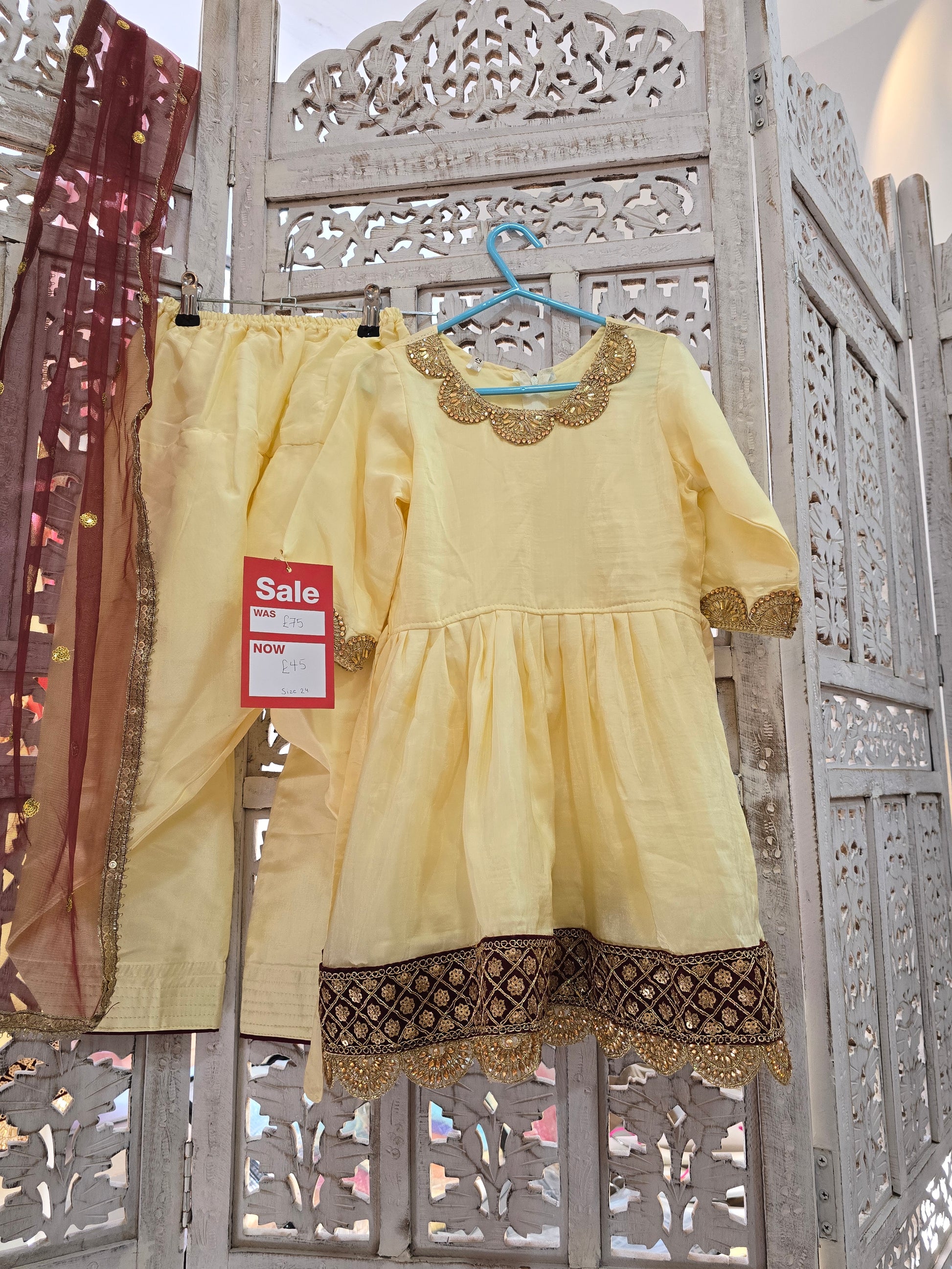 Kids Lemon & Maroon Silk Salwar Suit