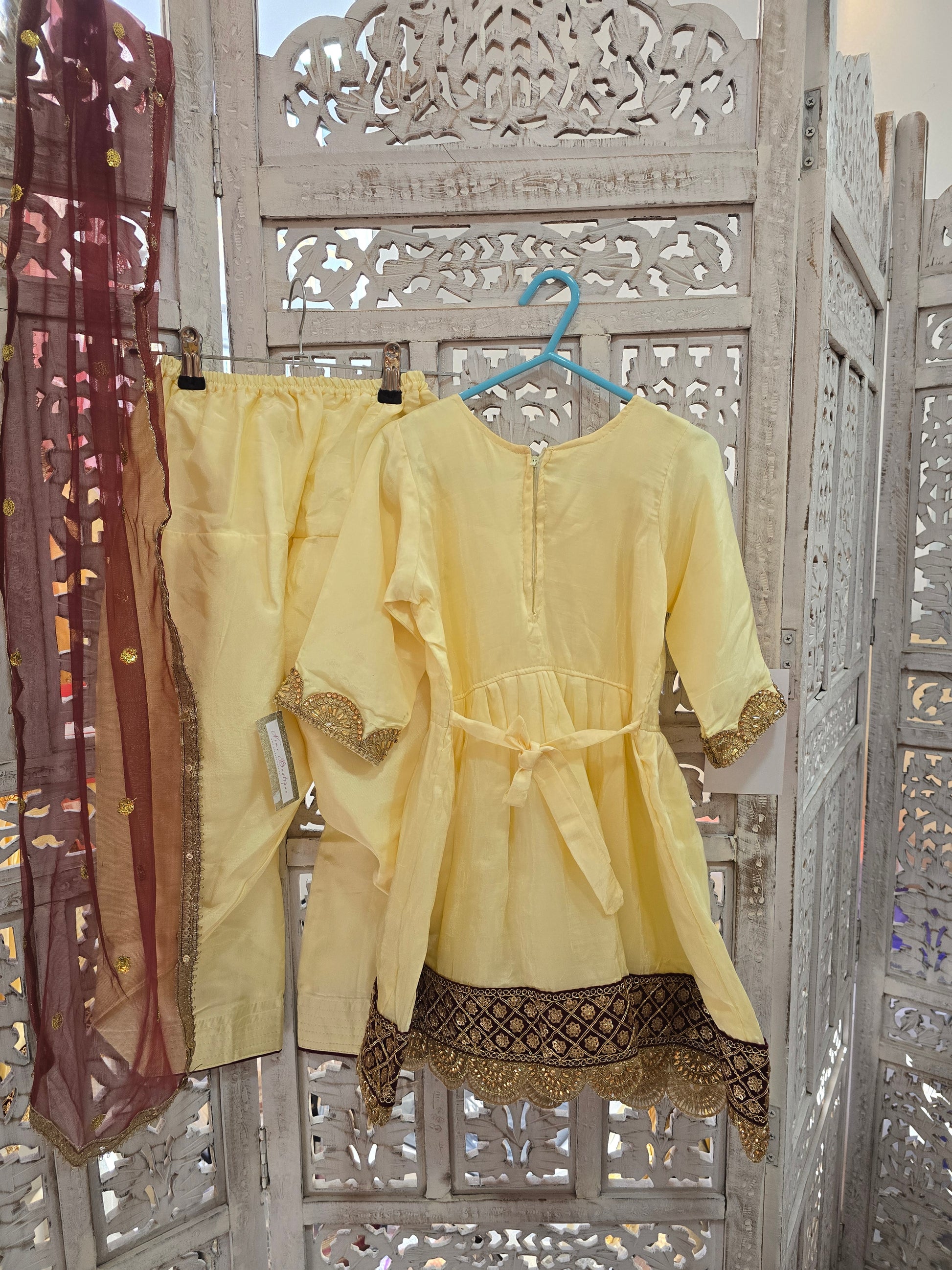 Kids Lemon & Maroon Silk Salwar Suit