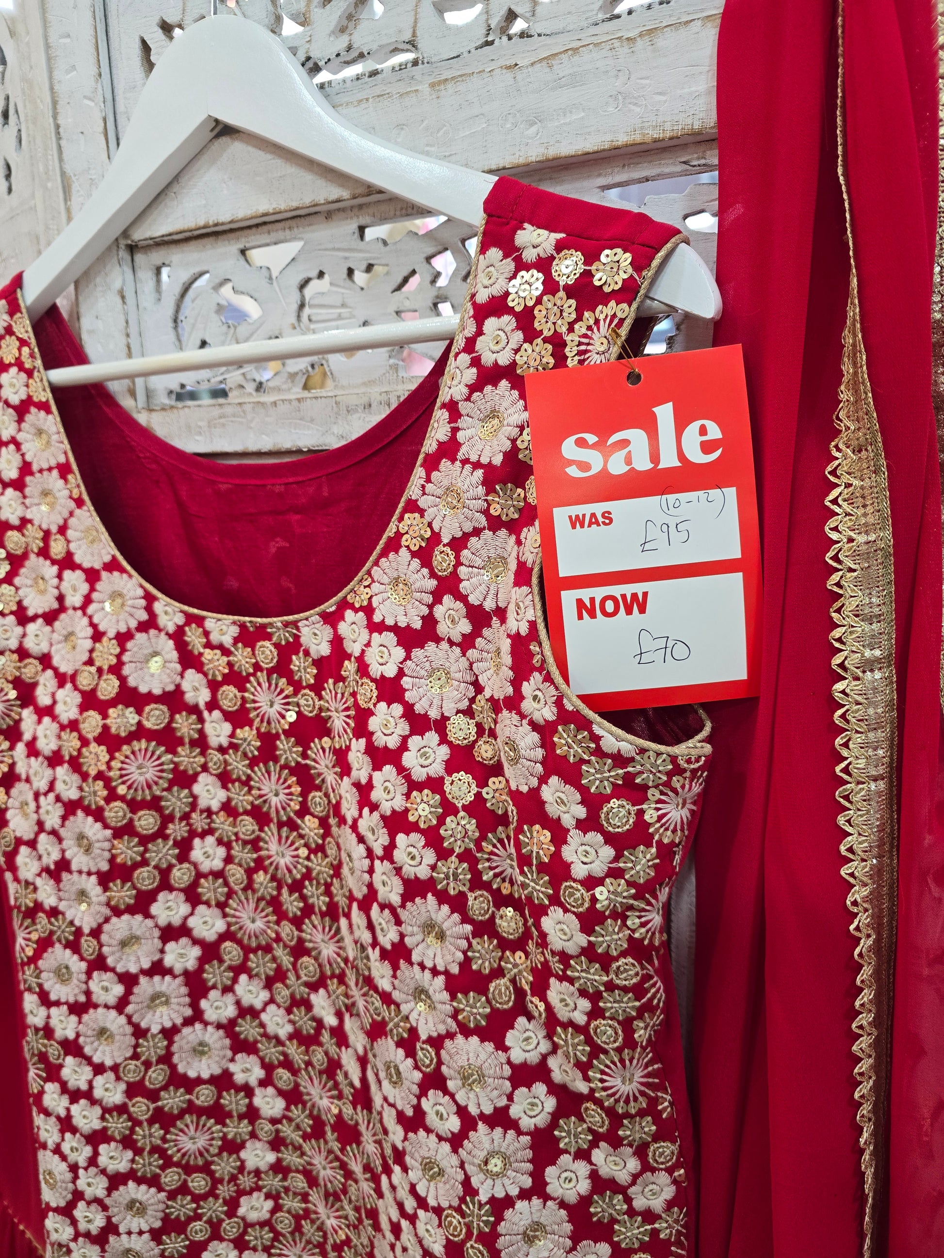 Deep Pink & White Embroidered Gharara Suit (Size 10-12)