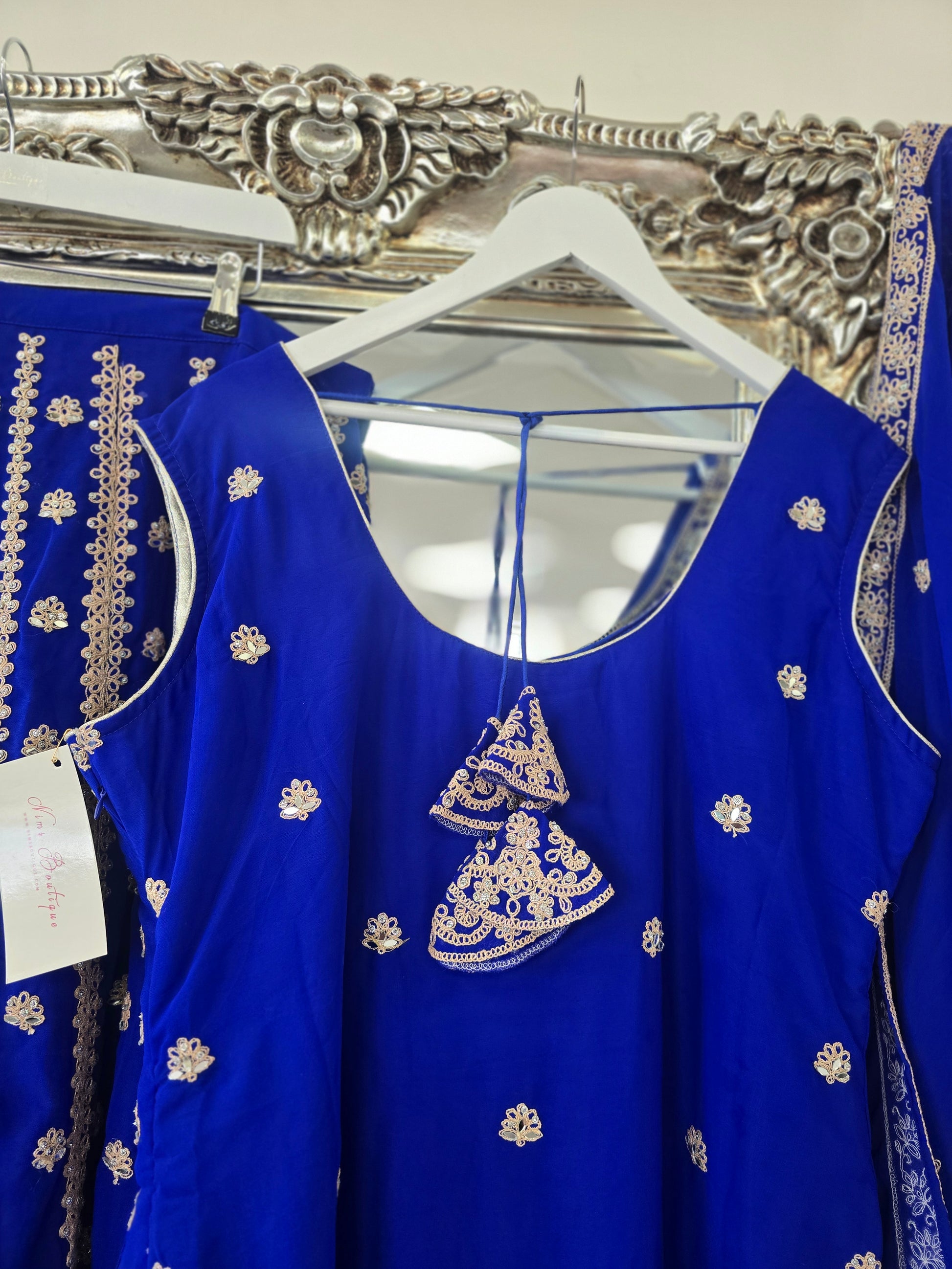Royal Blue Thread Embroidered Sharara Suit (size 16-18)