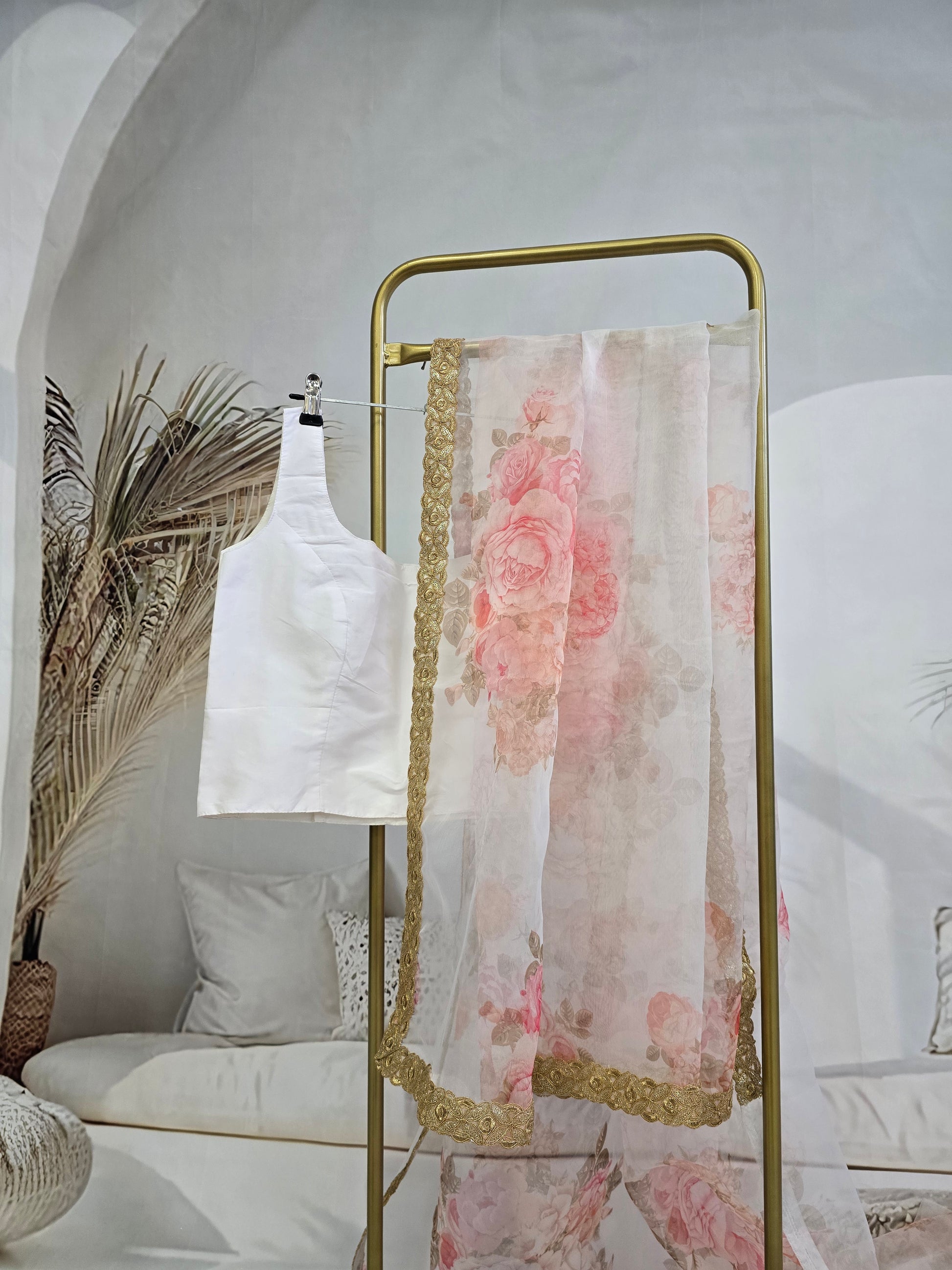 La Floraison Ivory Floral Organza Saree