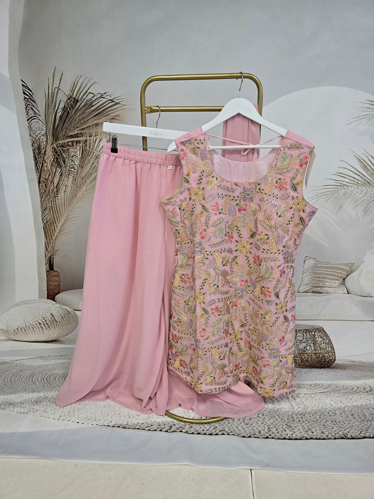 Pink Embroidered Sharara Suit (Size 16-22)