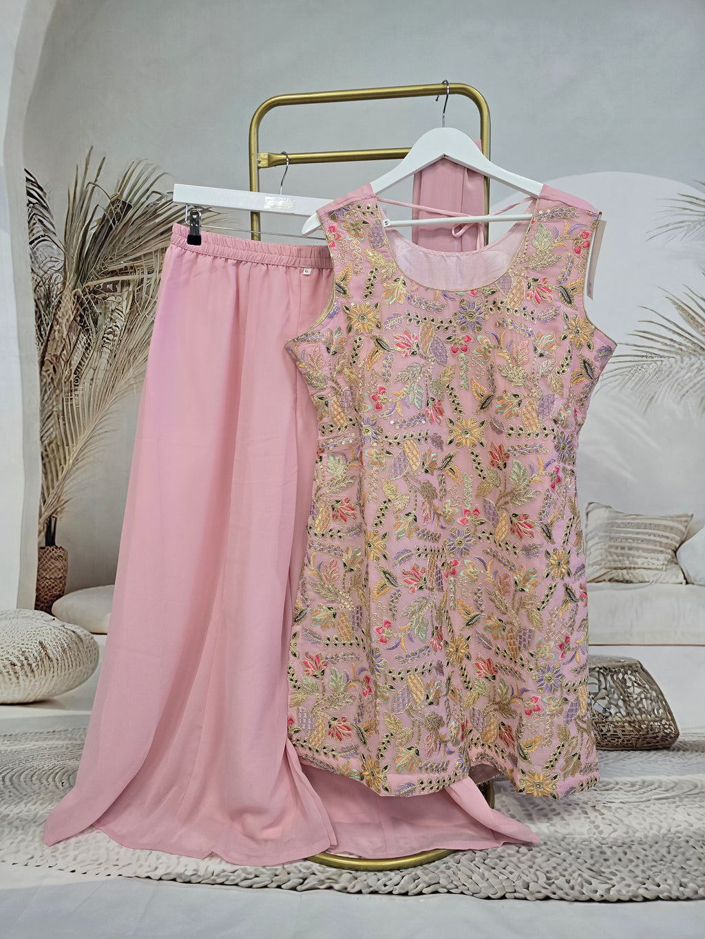 Pink Embroidered Sharara Suit (Size 16-22)