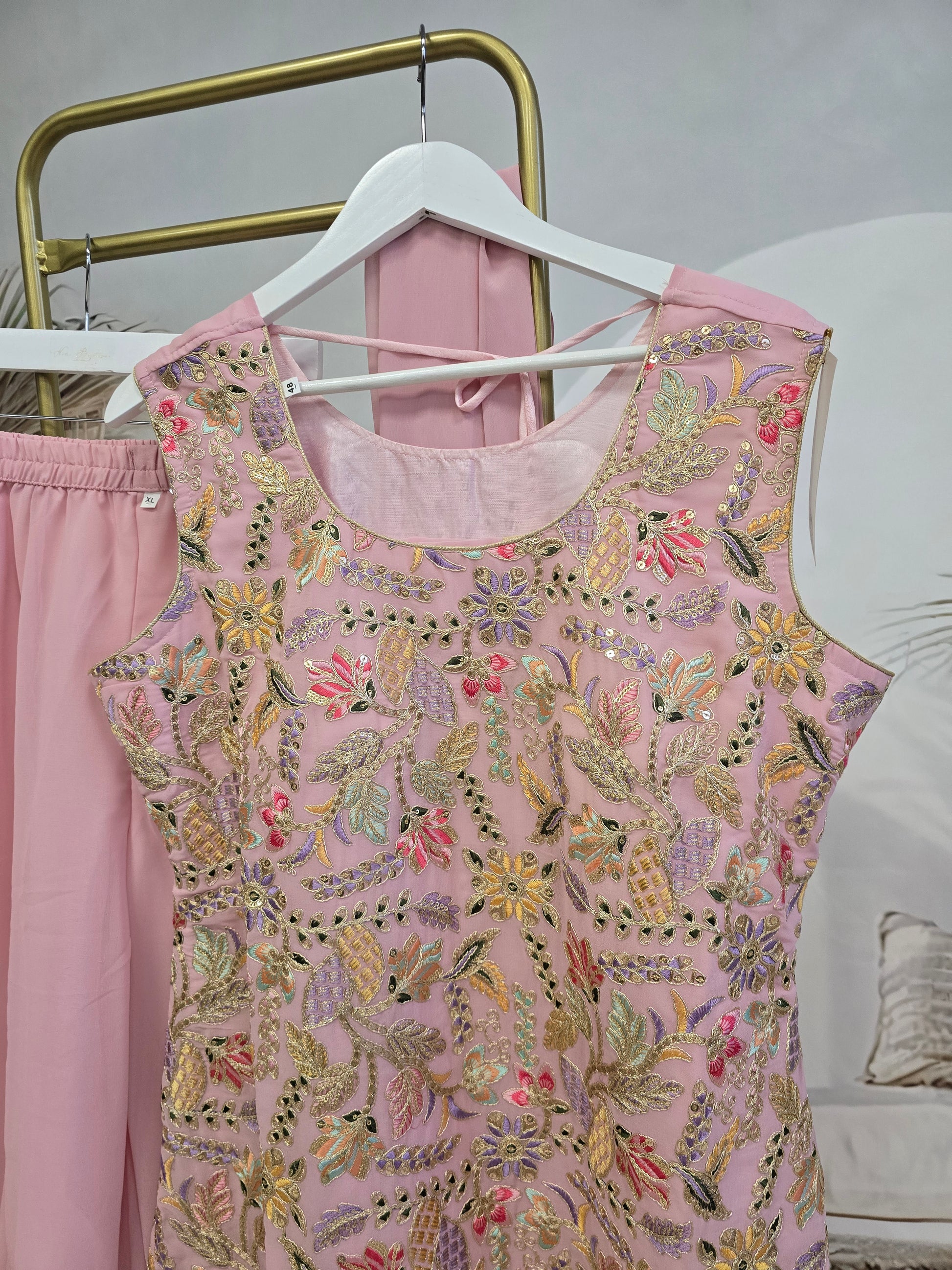 Pink Embroidered Sharara Suit (Size 16-22)