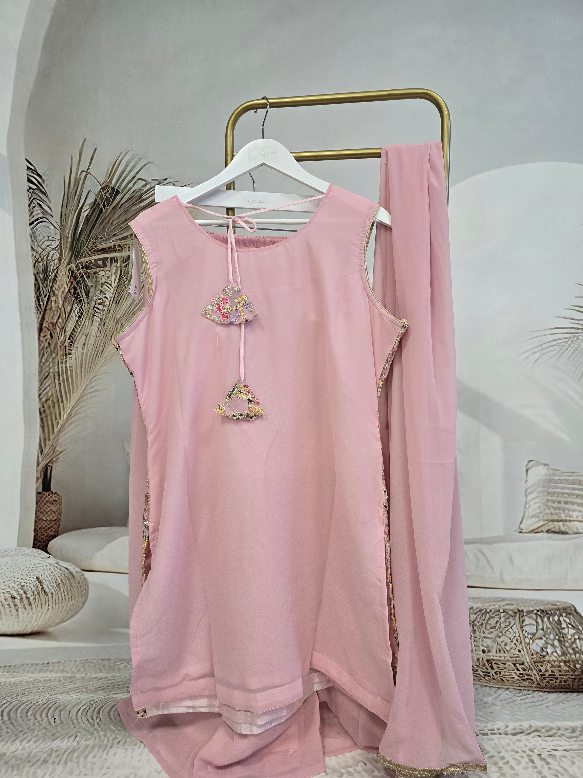 Pink Embroidered Sharara Suit (Size 16-22)