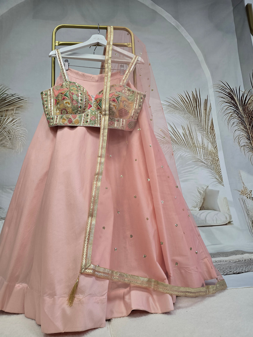 Deep Peach Net Sequin Dupatta/Chunni