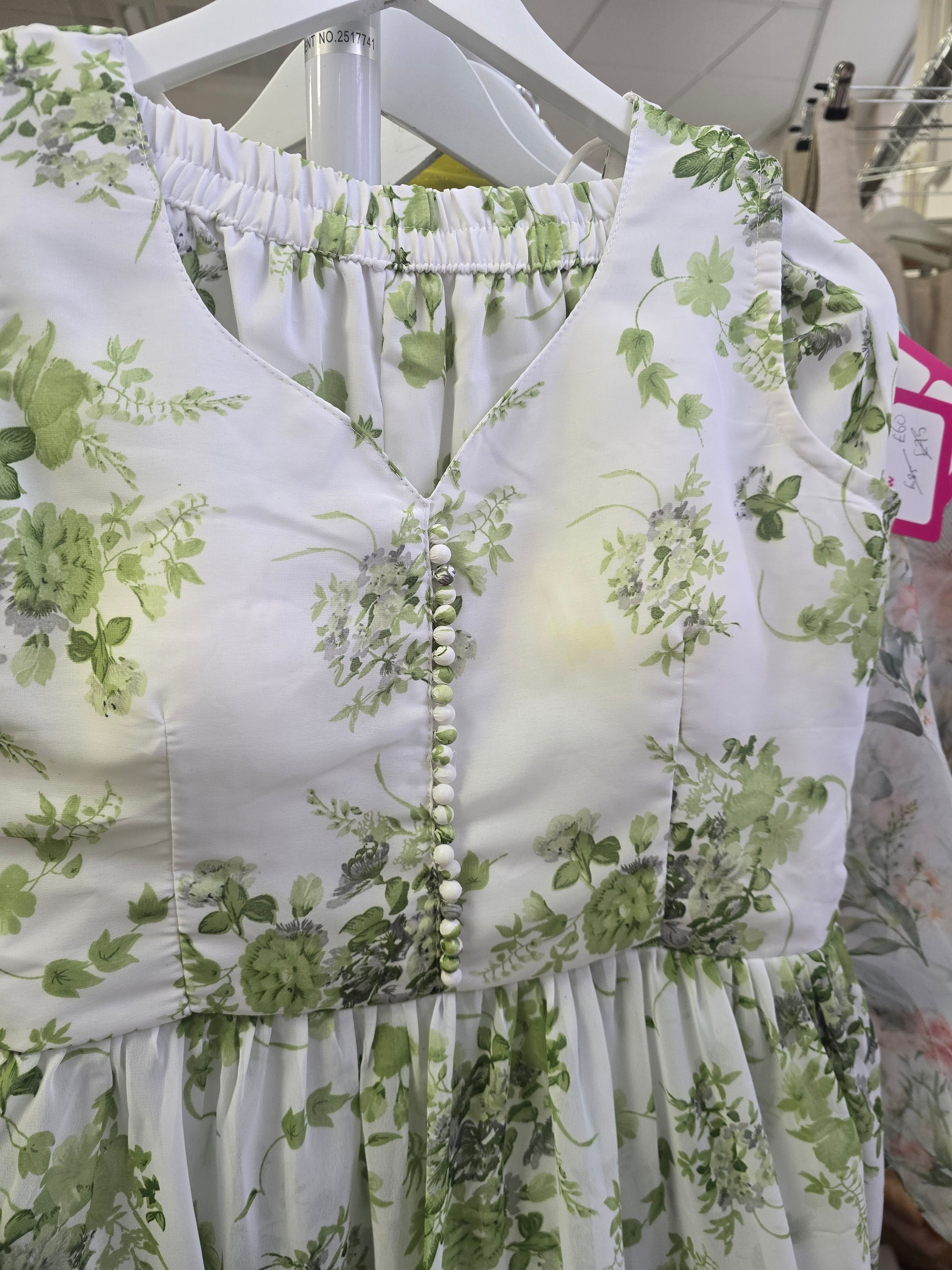 Green & White Floral Print Gharara Suit (Size 10-12)