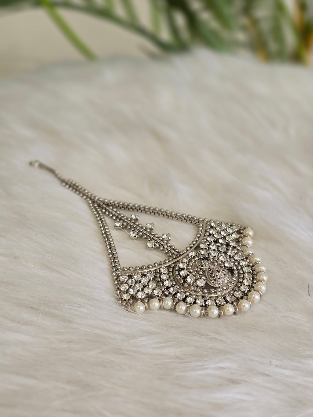 Royal Silver  Pearl & Clear Stone Passa/Jhoomar