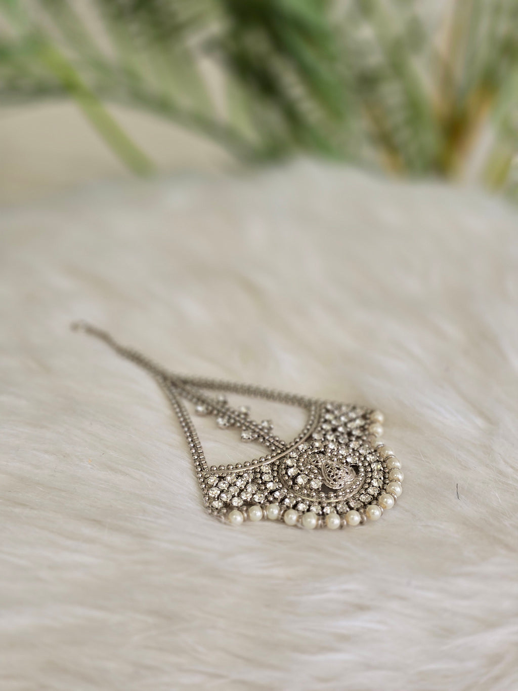 Royal Silver  Pearl & Clear Stone Passa/Jhoomar