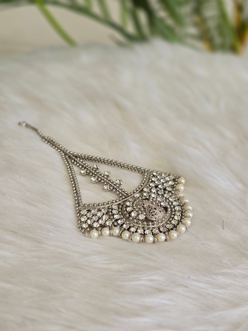 Royal Silver  Pearl & Clear Stone Passa/Jhoomar