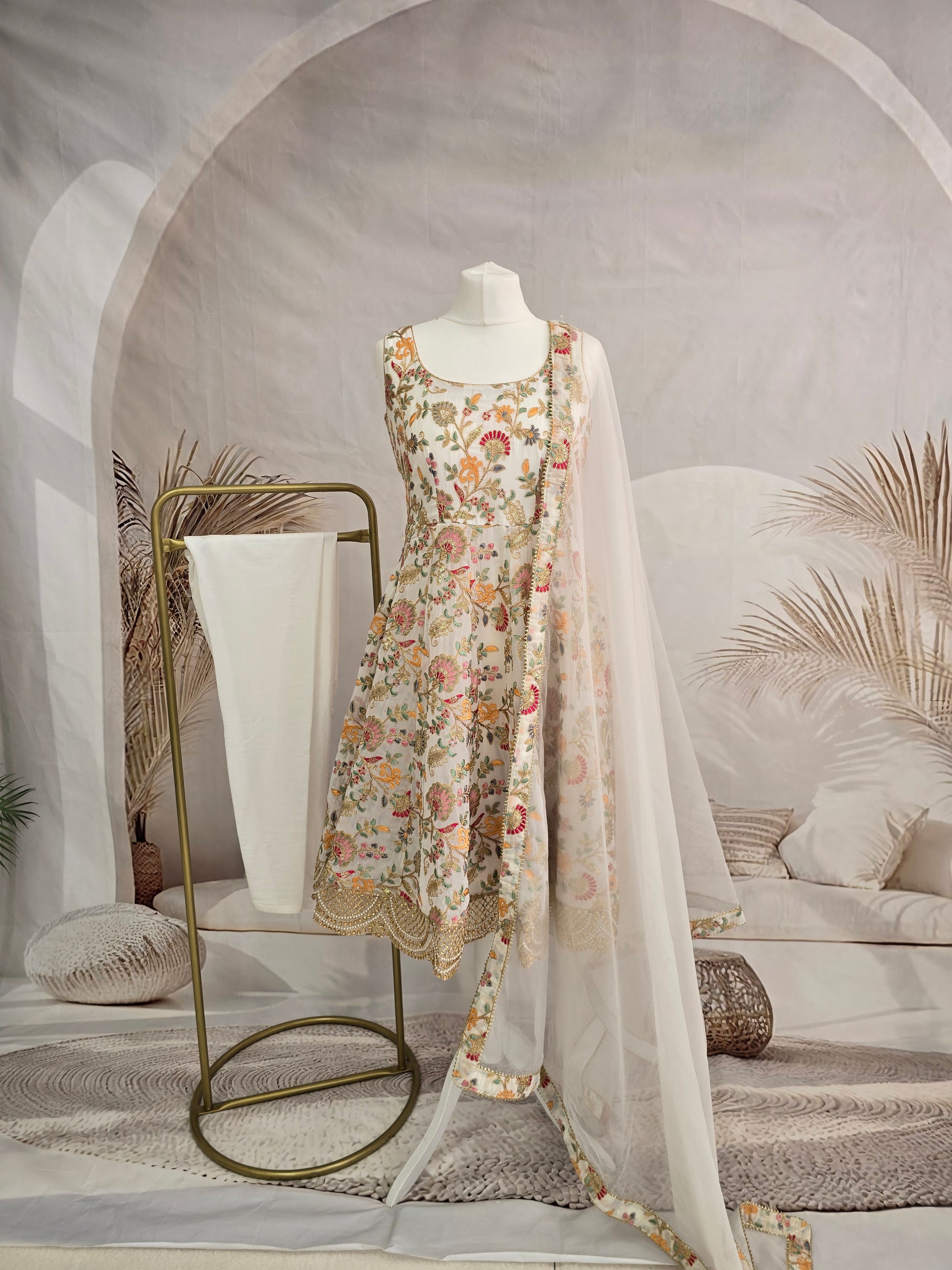 Amrita Luxury Ivory Multicolour Anarkali Suit with Pajami (size 4-16)