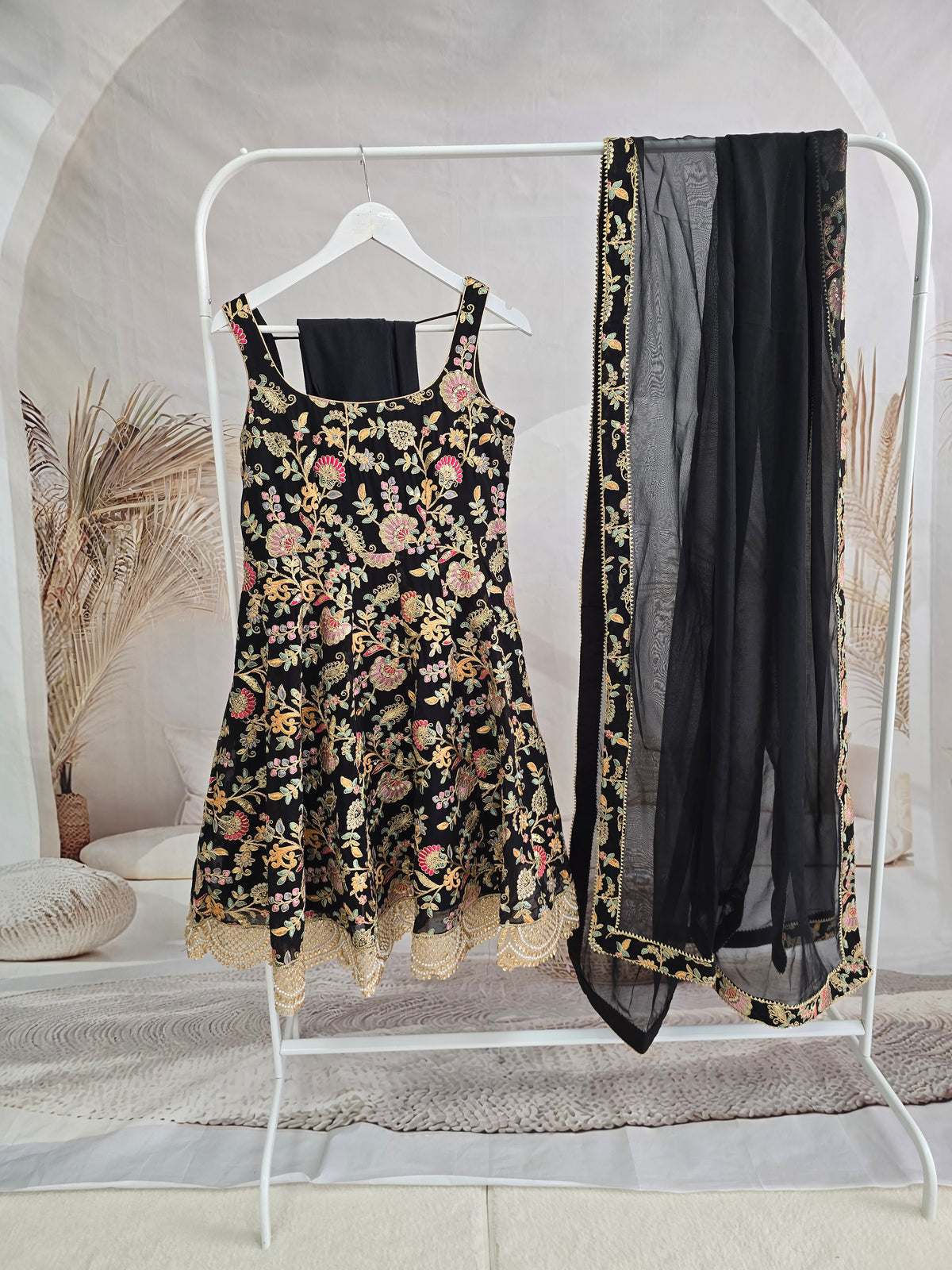 Amrita Luxury Black Multicolour Anarkali Suit with Pajami (size 4-16)