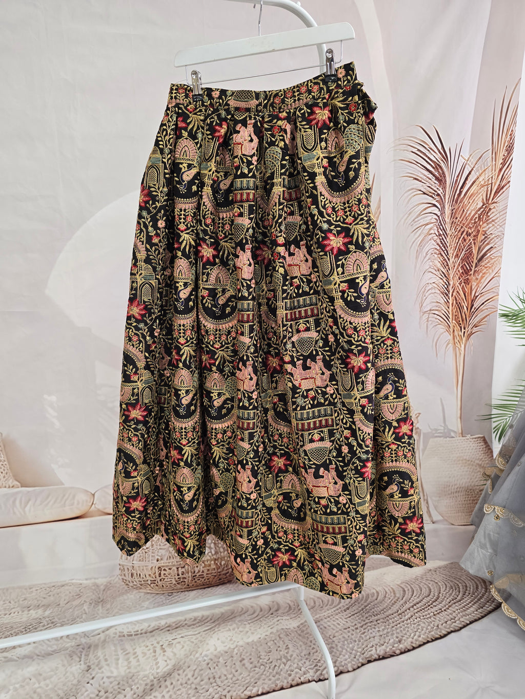 Elephant & Peacock Black thread embroidered Skirt (16-18)