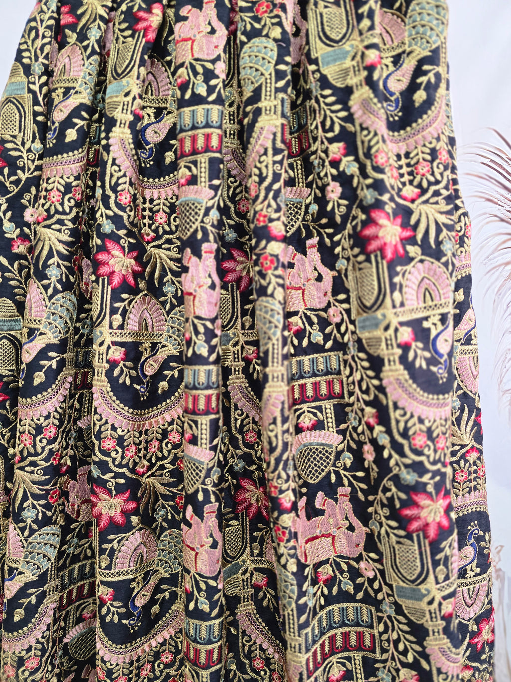 Elephant & Peacock Black thread embroidered Skirt (16-18)