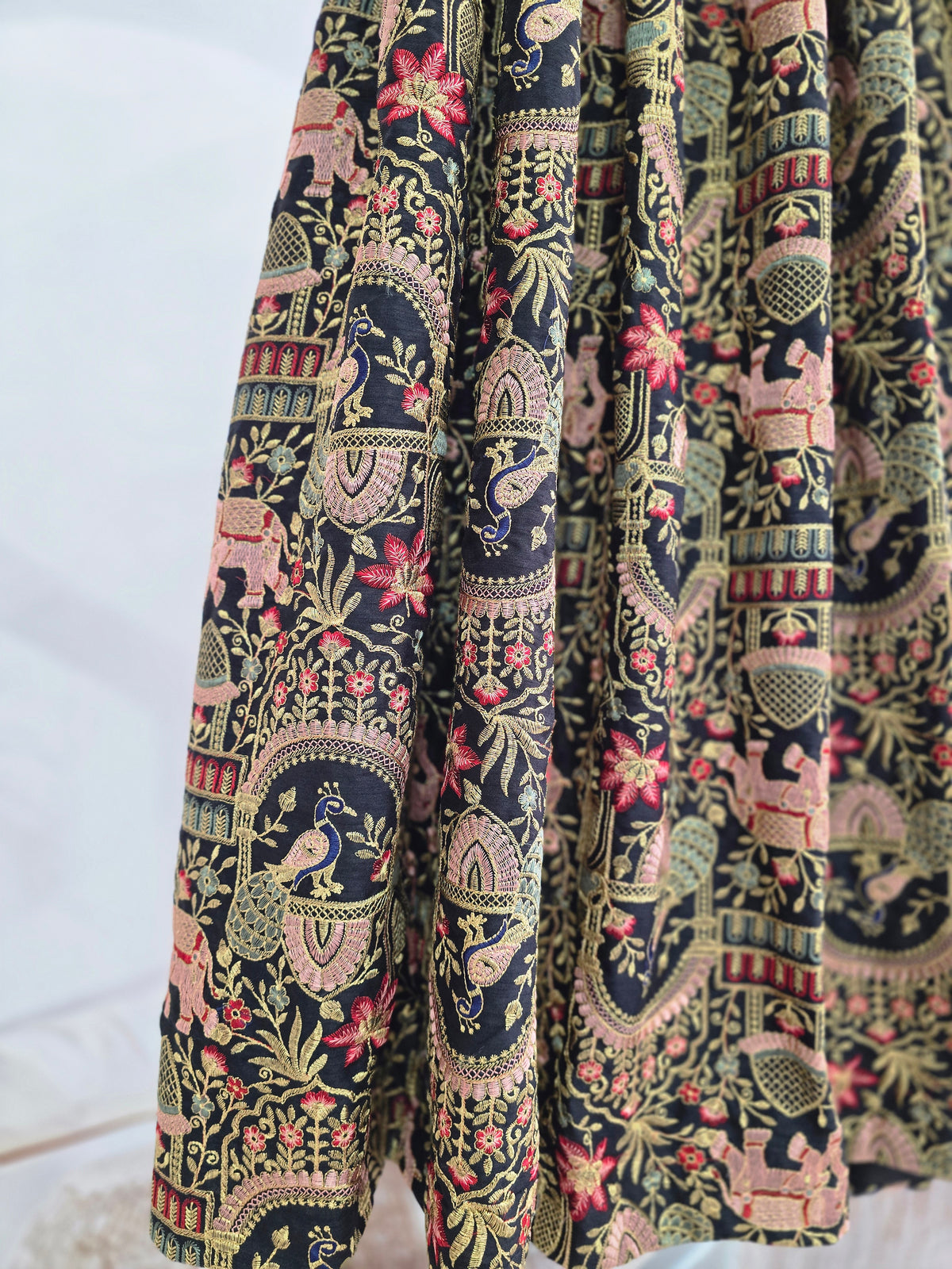 Elephant & Peacock Black thread embroidered Skirt (16-18)