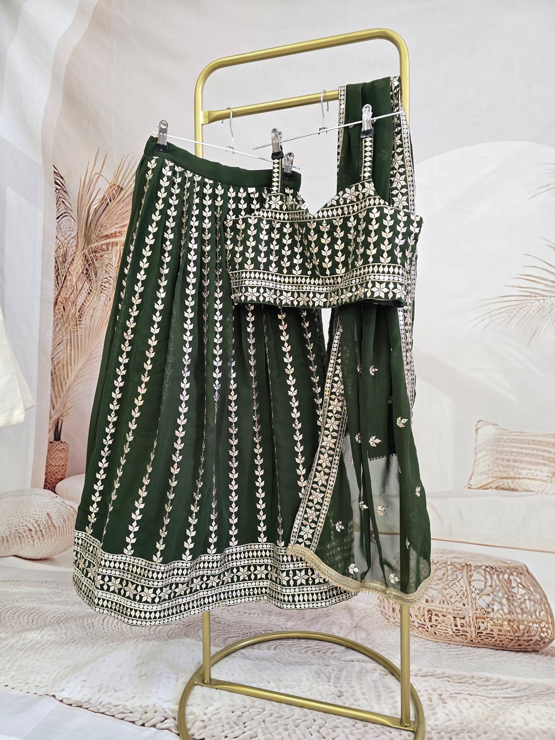Luxury Dark Green Zari Work Kids Lehnga (32)
