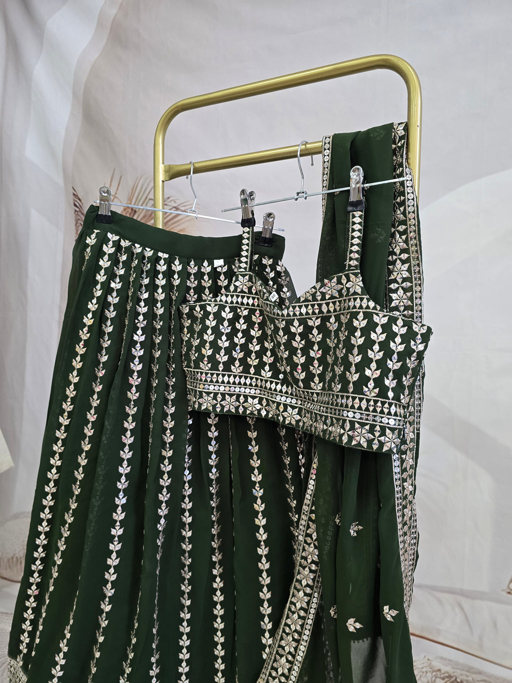 Luxury Dark Green Zari Work Kids Lehnga (32)