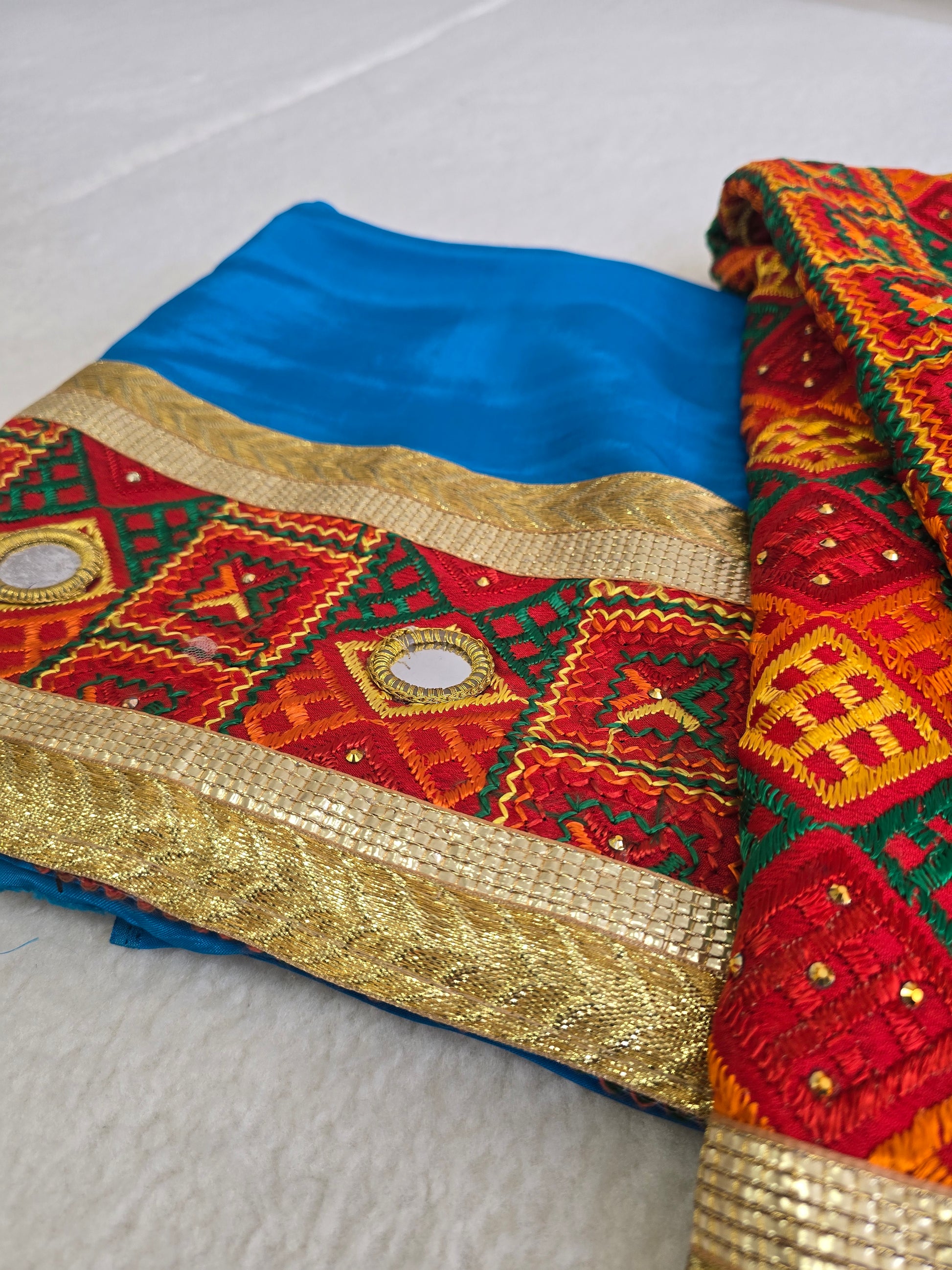 Unstitched Cobalt Blue Phulkari Punjabi Suit