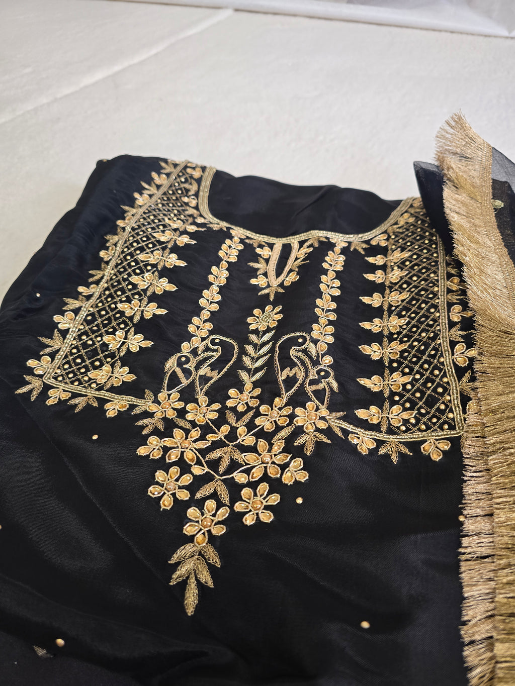 Unstitched Black Floral Embroidered Suit