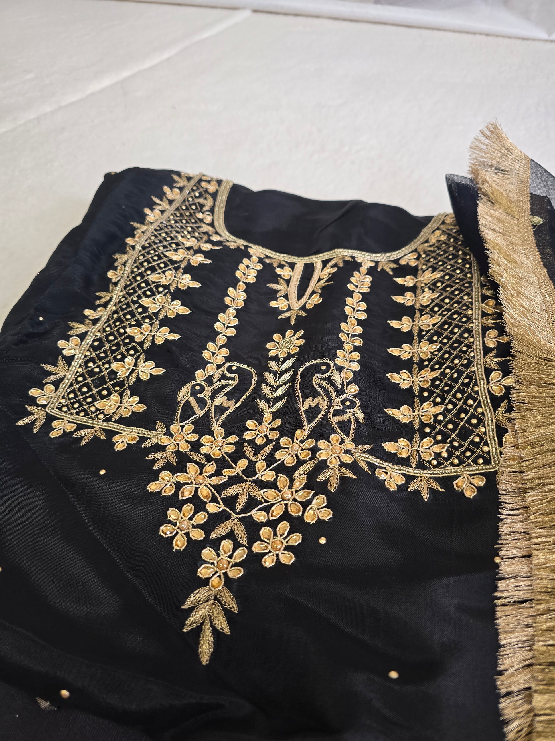 Unstitched Black Floral Embroidered Suit