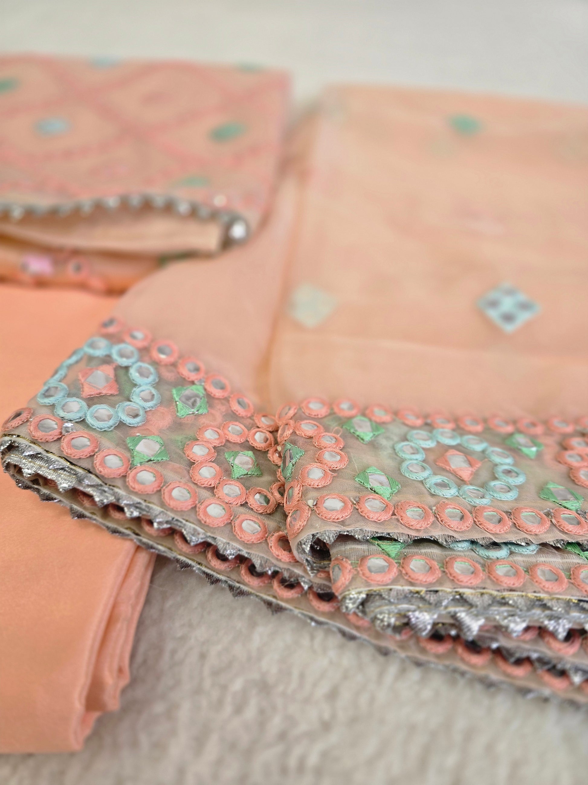 Unstitched Peach Pastel Organza Embroidered Suit