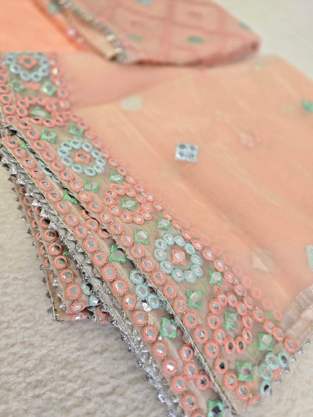 Unstitched Peach Pastel Organza Embroidered Suit