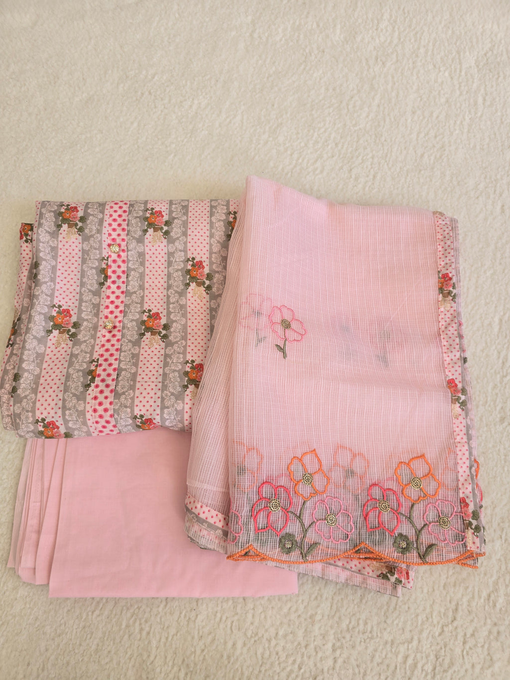 Unstitched Pink Stripe Cotton Suit