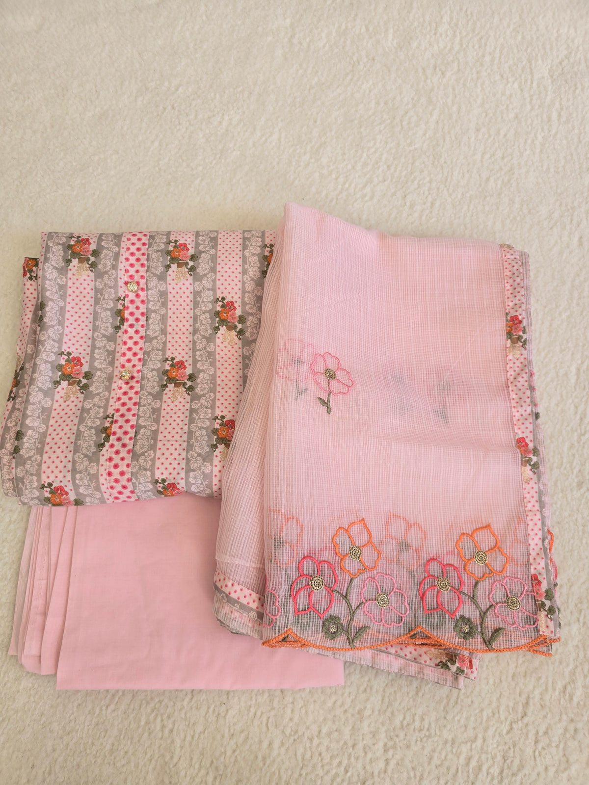 Unstitched Pink Stripe Cotton Suit