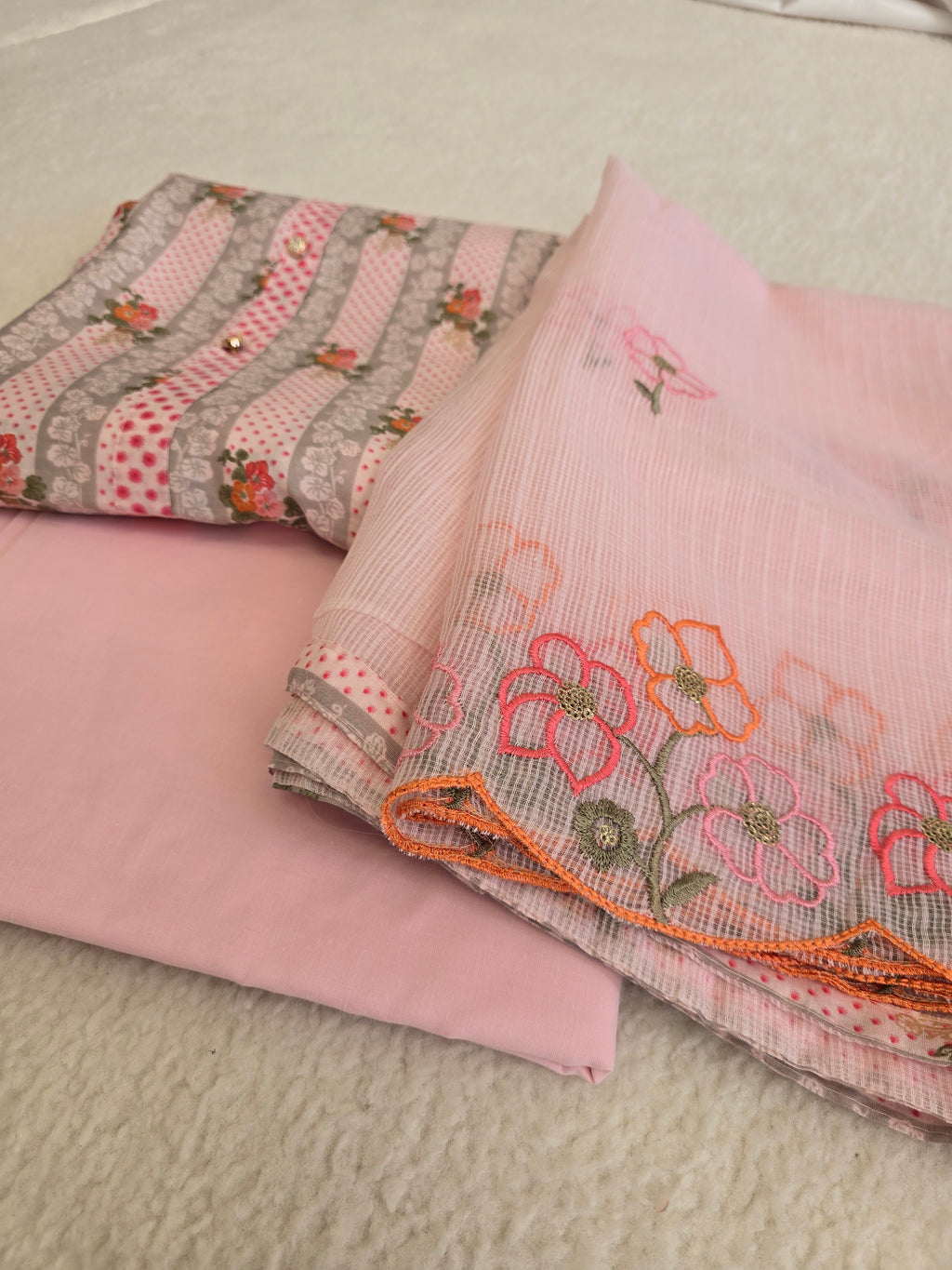 Unstitched Pink Stripe Cotton Suit