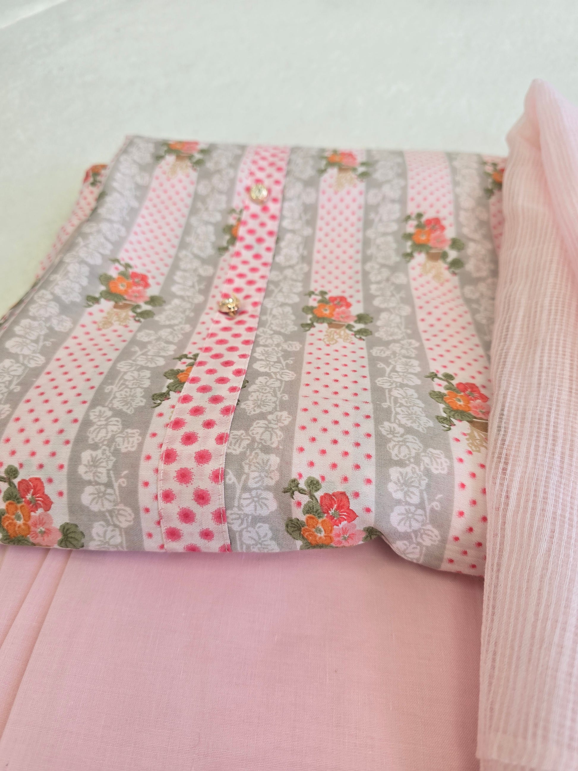 Unstitched Pink Stripe Cotton Suit