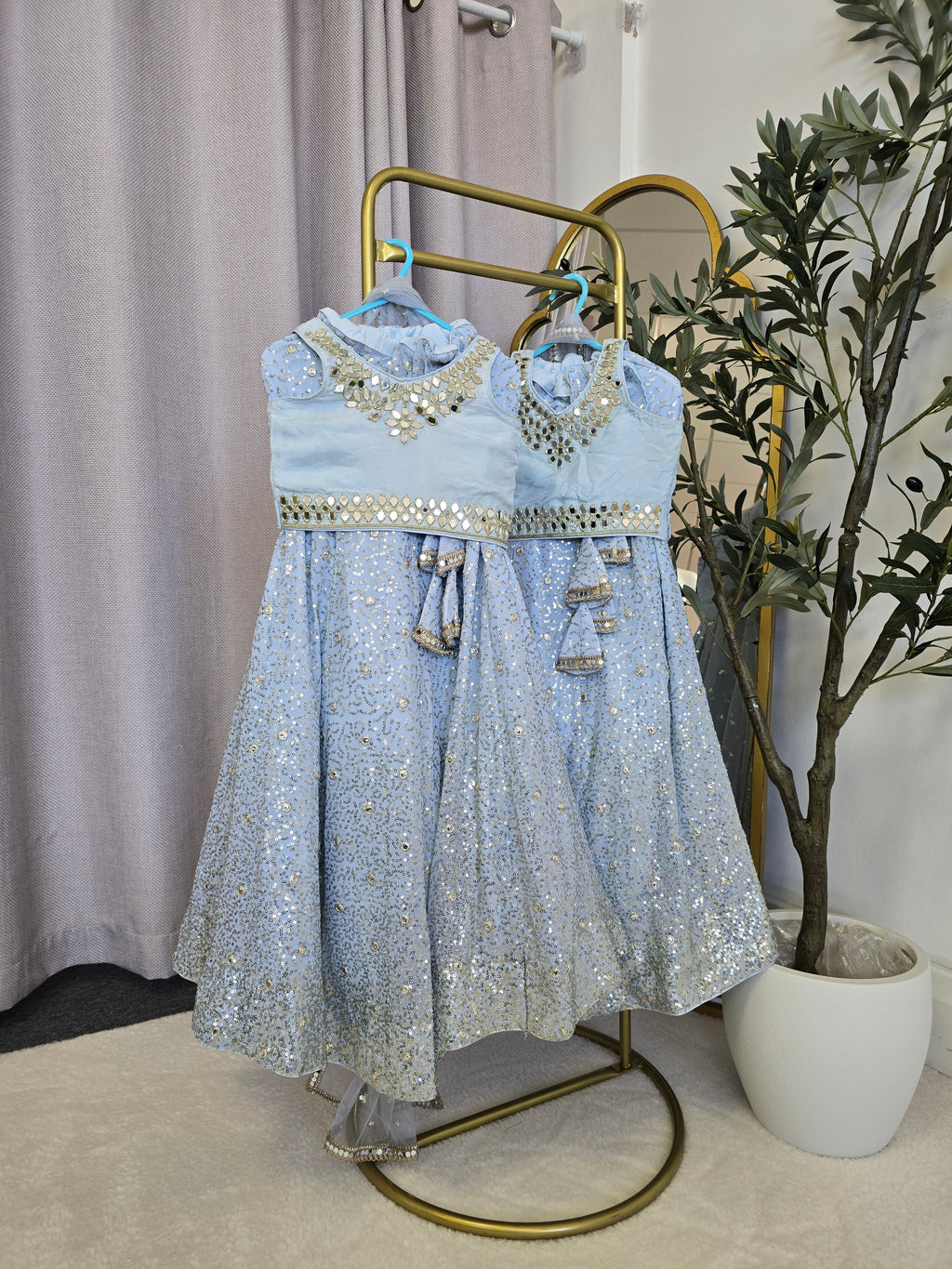 Powder Blue Sequin Kids Lehnga