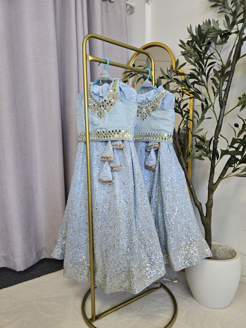 Powder Blue Sequin Kids Lehnga