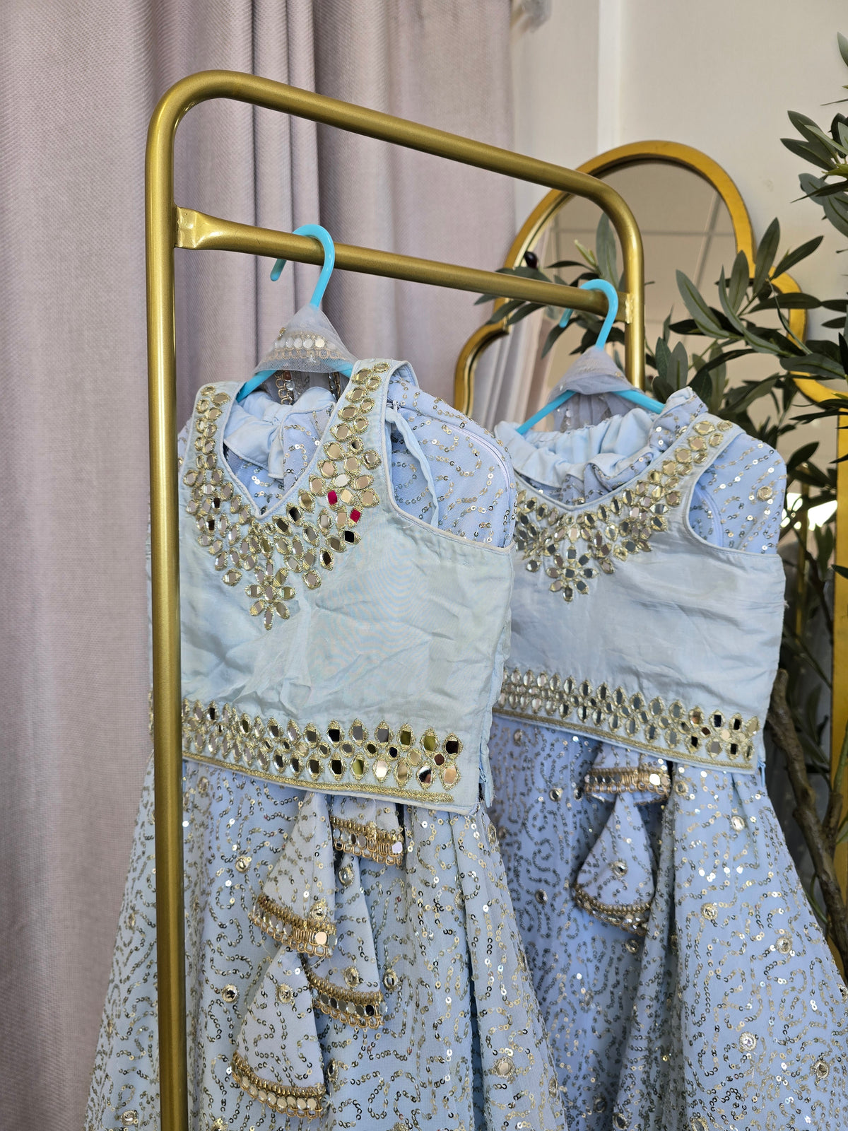 Powder Blue Sequin Kids Lehnga