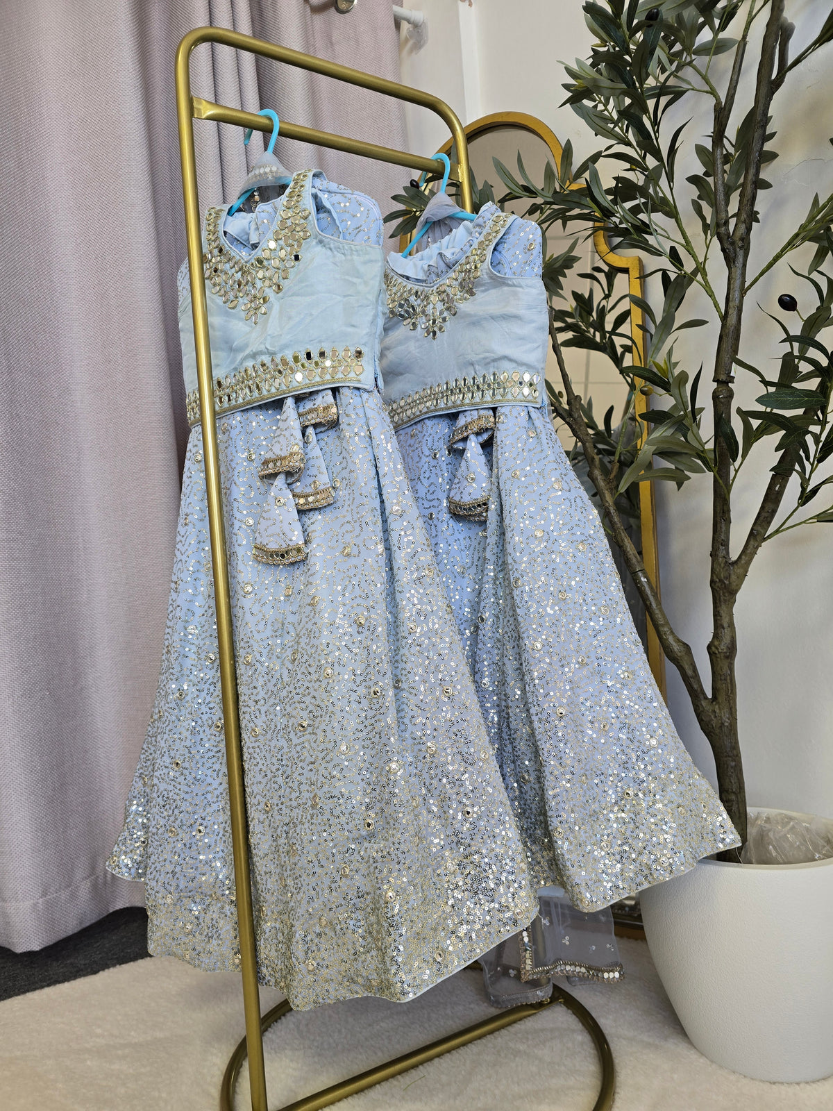 Powder Blue Sequin Kids Lehnga