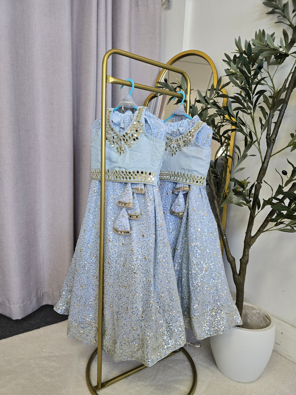 Powder Blue Sequin Kids Lehnga