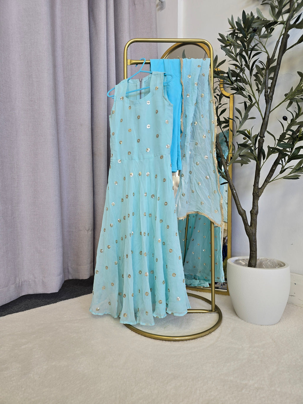 Blue Sequin Pajami Suit (size 36)