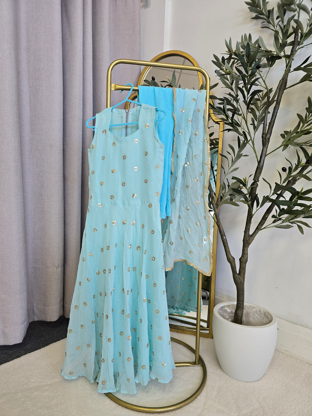 Blue Sequin Pajami Suit (size 36)