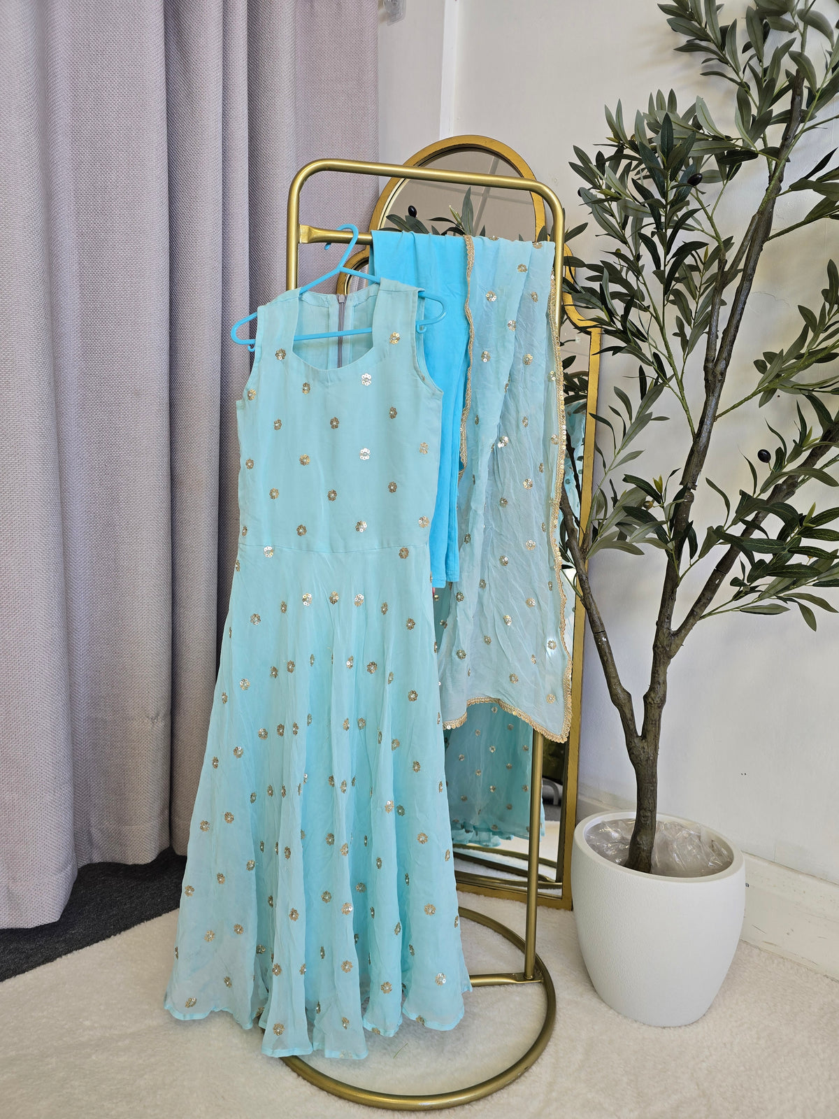 Blue Sequin Pajami Suit (size 36)