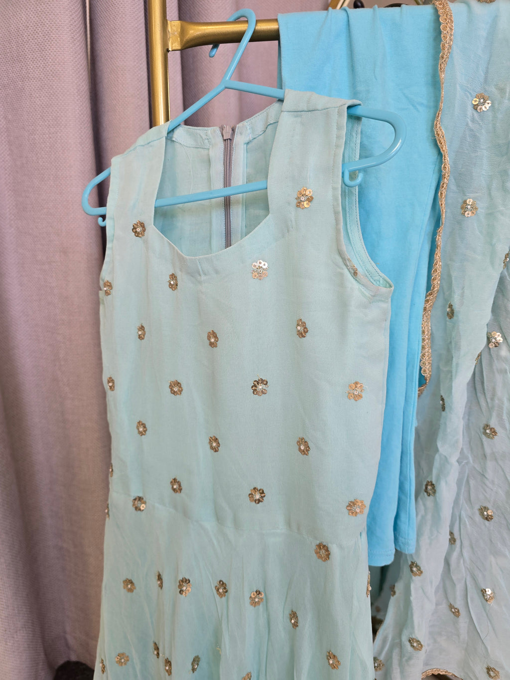 Blue Sequin Pajami Suit (size 36)
