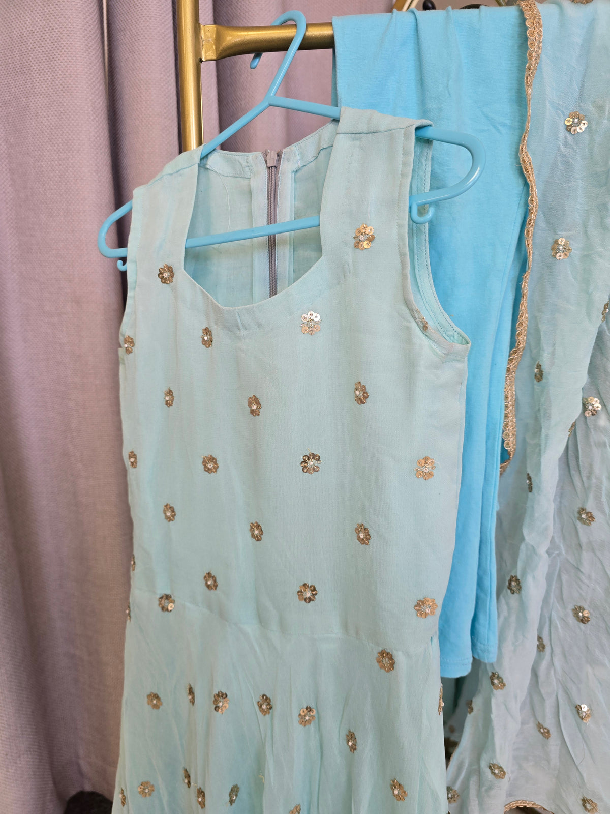 Blue Sequin Pajami Suit (size 36)