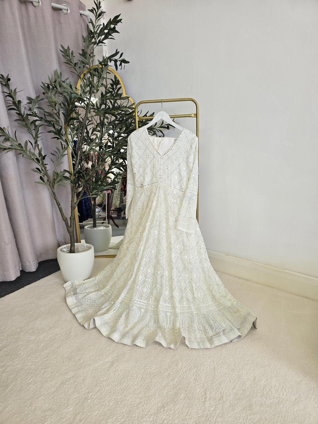 Ivory Chikankari Long Anarkali Suit (12-14)
