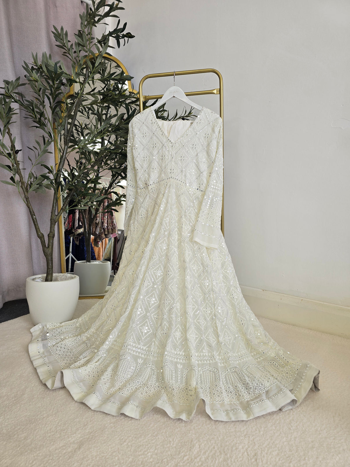 Ivory Chikankari Long Anarkali Suit (12-14)