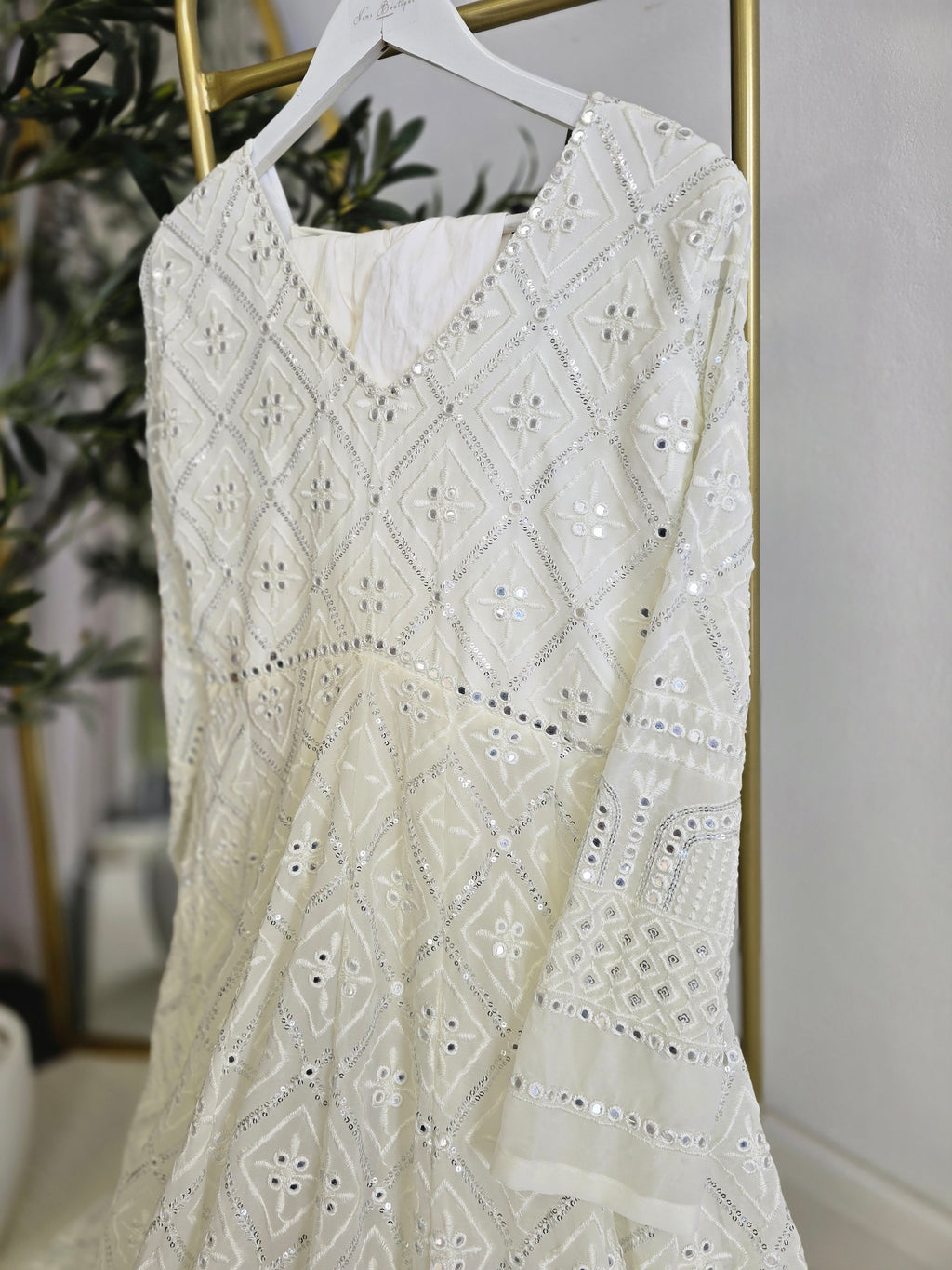 Ivory Chikankari Long Anarkali Suit (12-14)