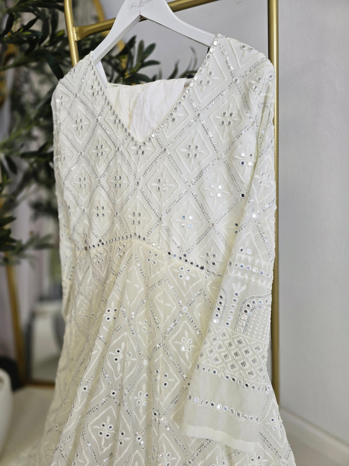 Ivory Chikankari Long Anarkali Suit (12-14)