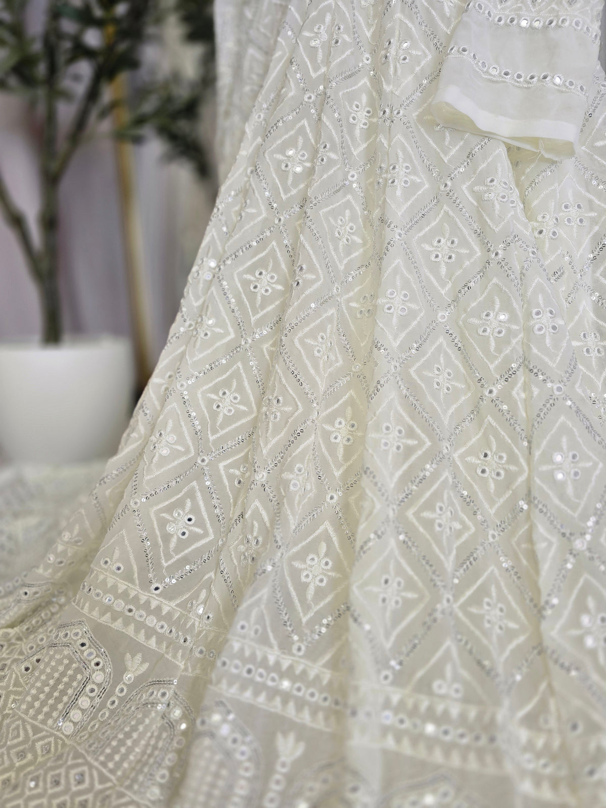 Ivory Chikankari Long Anarkali Suit (12-14)
