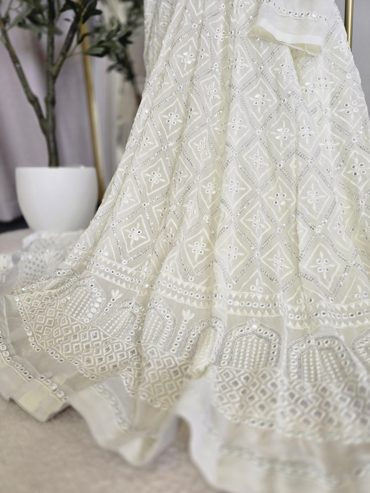 Ivory Chikankari Long Anarkali Suit (12-14)